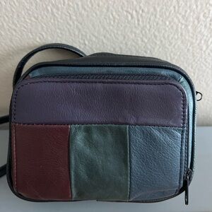 Multi Color Retro Patchwork Italian Via Romano Leather Crossbody Bag